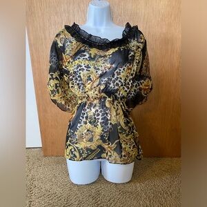 Beaded Black and Gold Blouse sz S NWT